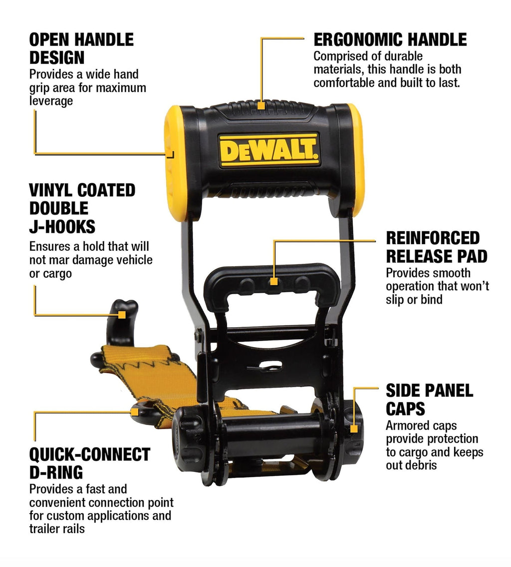 DEWALT 3,300-lb Ratchet Tie-Down Straps, Weatherproof, 1.5-in x 16-ft, 4-pk