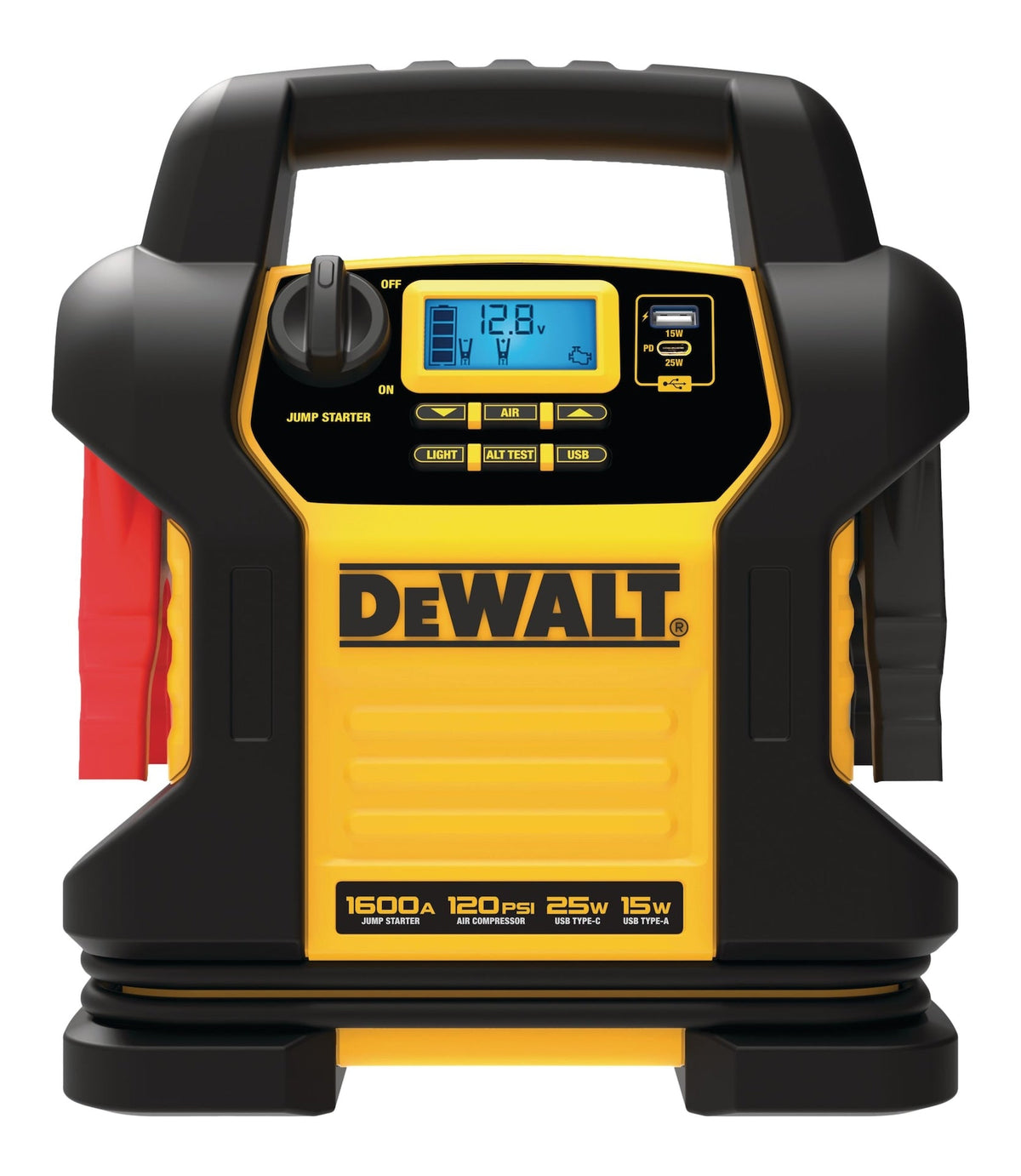 DEWALT DXAEJ14CA Booster Pack/Jump Starter, With Auto-Stop Digital Air Compressor, 1600 Peak Amp, 12V
