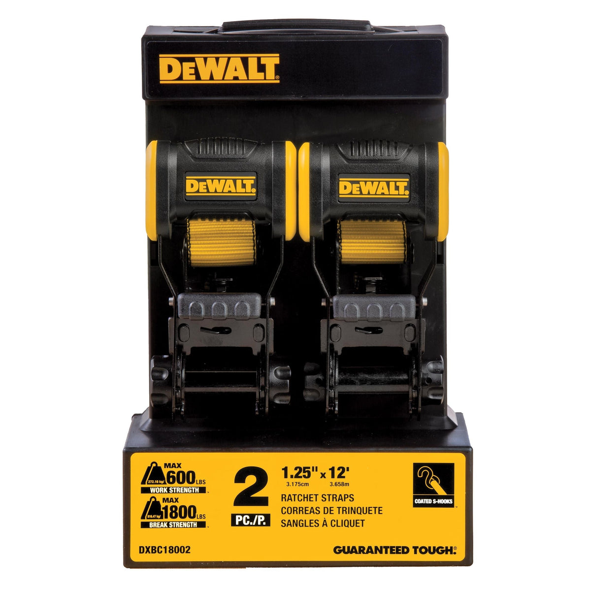 DEWALT DXBC18002 1,800-lb Ratchet Tie-Down Straps, 1.25-in x 12-ft, 2-pk