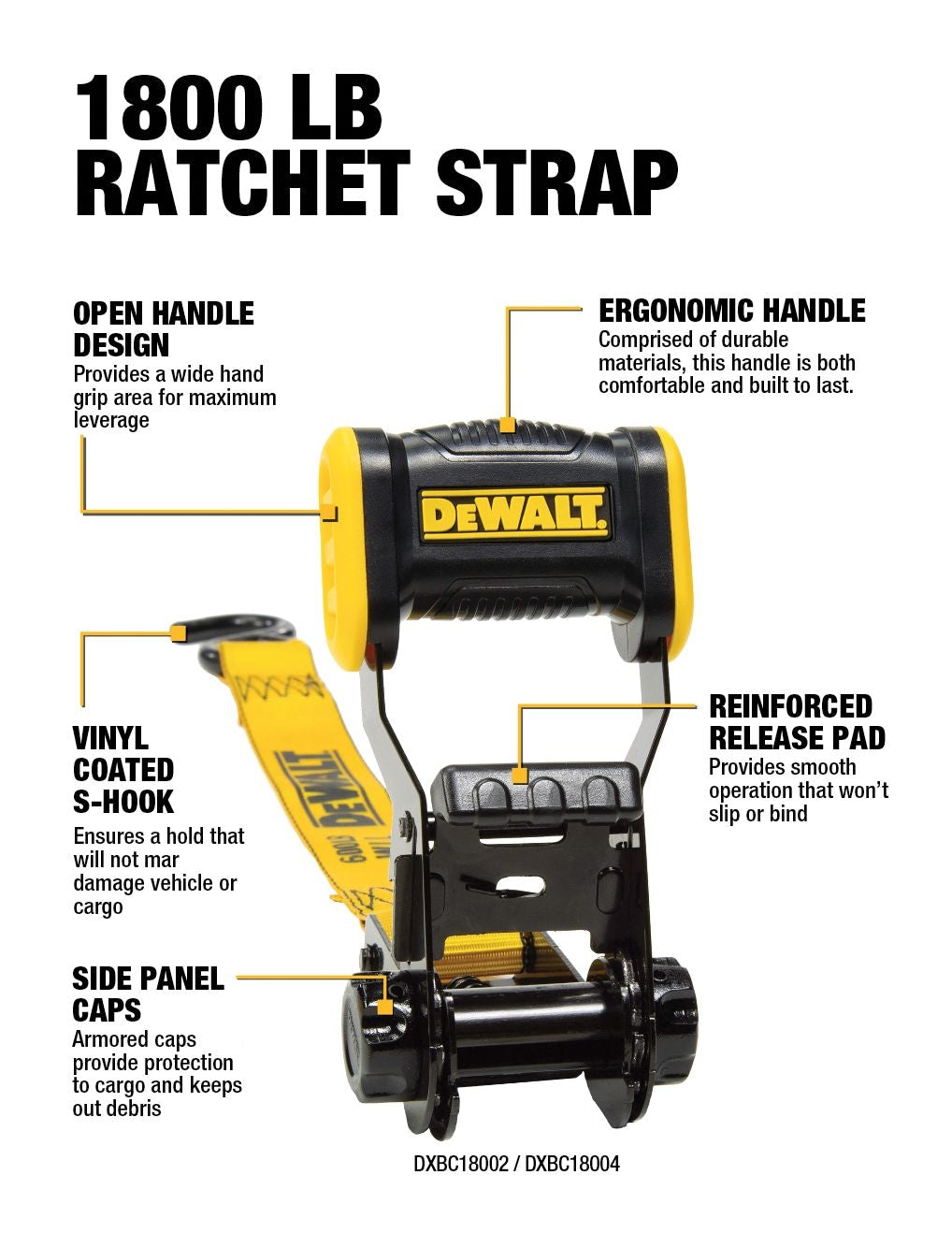 DEWALT DXBC18002 1,800-lb Ratchet Tie-Down Straps, 1.25-in x 12-ft, 2-pk