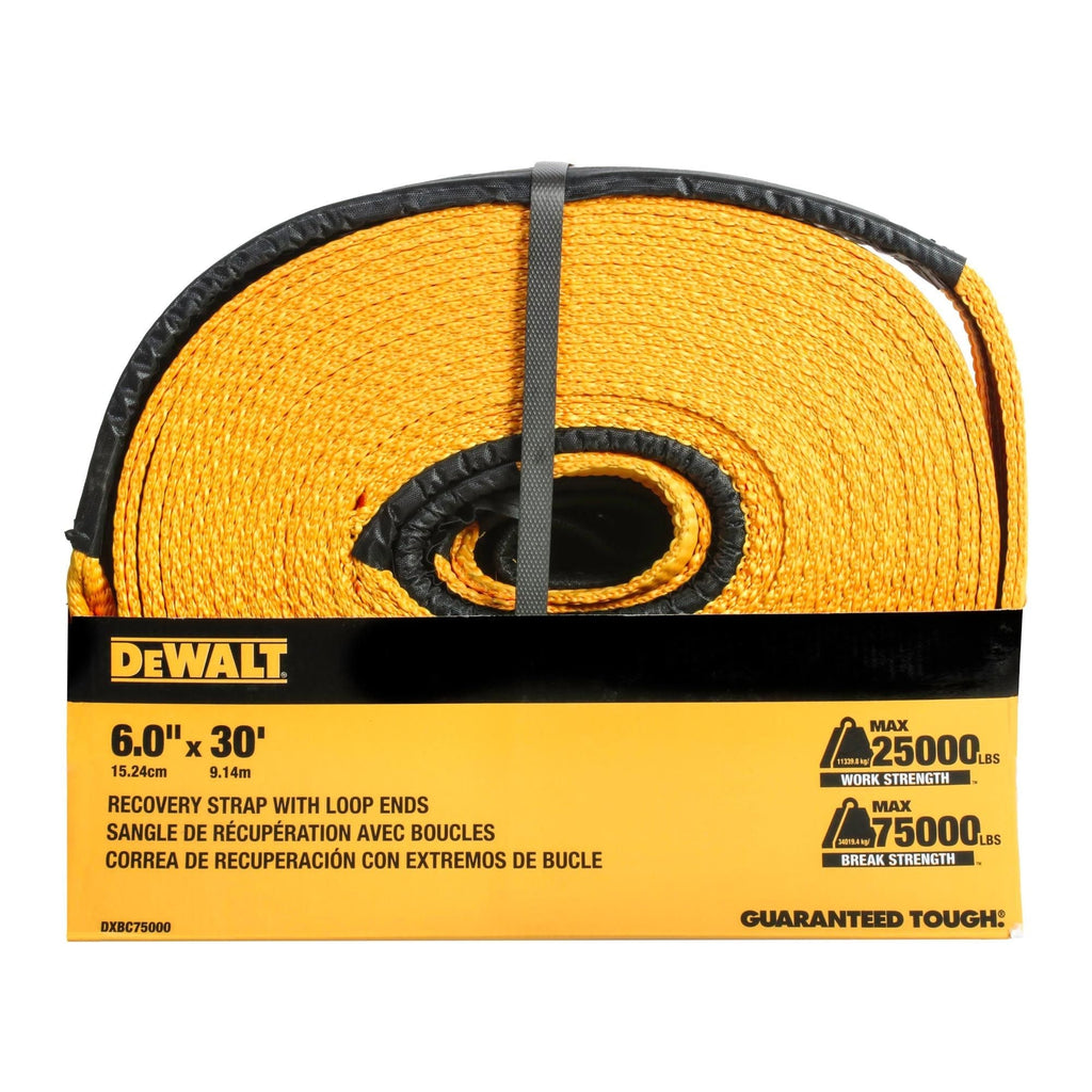 DEWALT Heavy-Duty 75000-lb Break Strength Looped End Recovery Strap, Yellow, 6-in x 30-ft