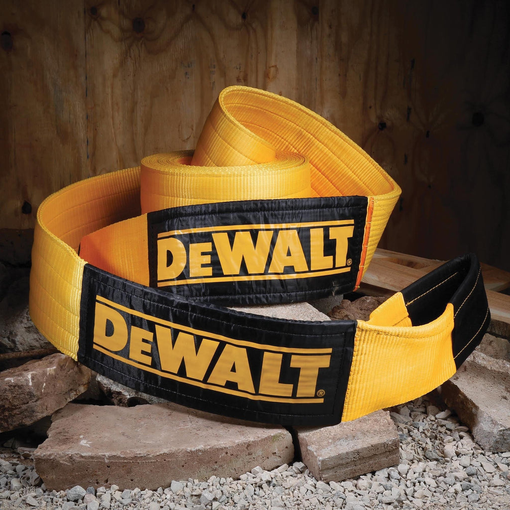 DEWALT Heavy-Duty 75000-lb Break Strength Looped End Recovery Strap, Yellow, 6-in x 30-ft