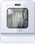Desktop dishwasher set, double-layer shelf design, portable dishwasher, built-in 5-liter water tank, 3 spray arms, 12-hour delay start, no need to connect power supply, white model