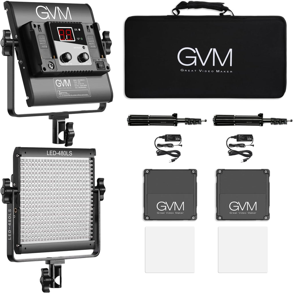 2 Pack LED Video Lighting Kits with APP Control, Bi-Color Variable 2300K~6800K with Digital Display Brightness of 10~100% for Video Photography, CRI97 TLCI97 Led Video Light Panel Barndoor