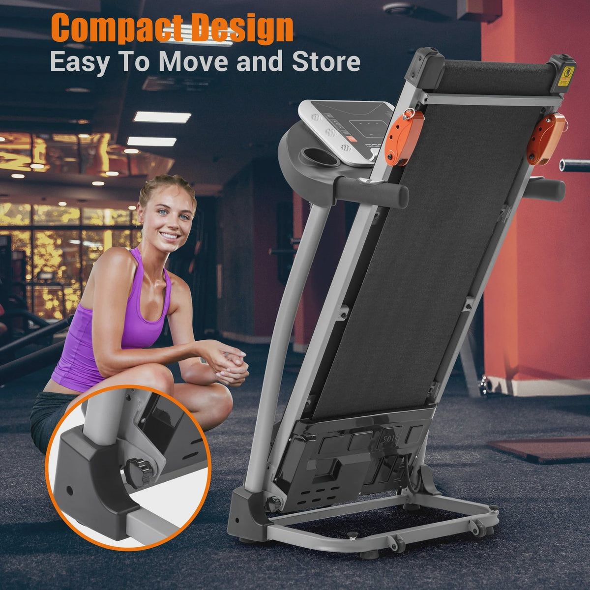 Ambifirner Easy Folding Treadmill with Adjustable Incline, Wide Running Deck, Foldable Design, Digital Monitor Mini Treadmill for Home Office