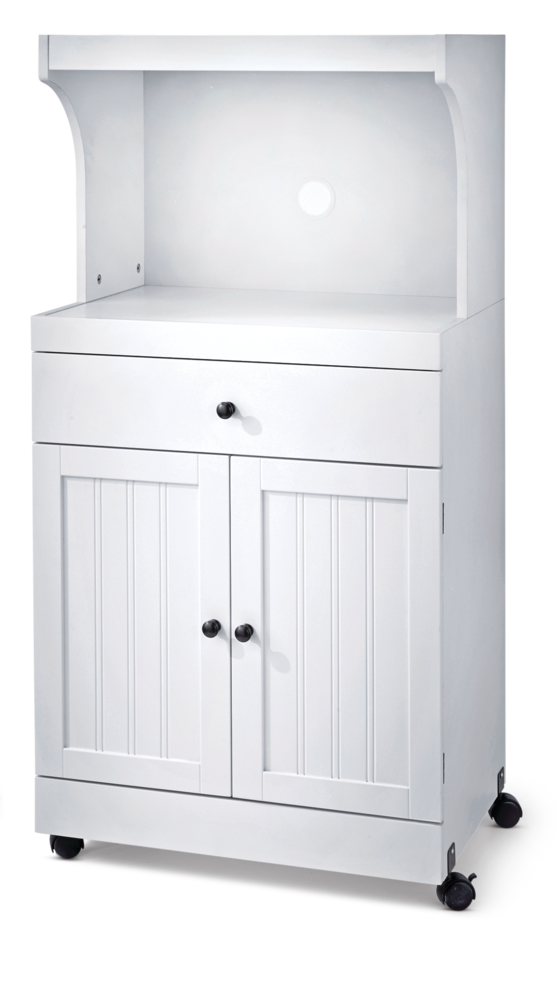 For Living 2-Door 1-Drawer Microwave Cart/Stand Kitchen Storage Cabinet With Wheels, White