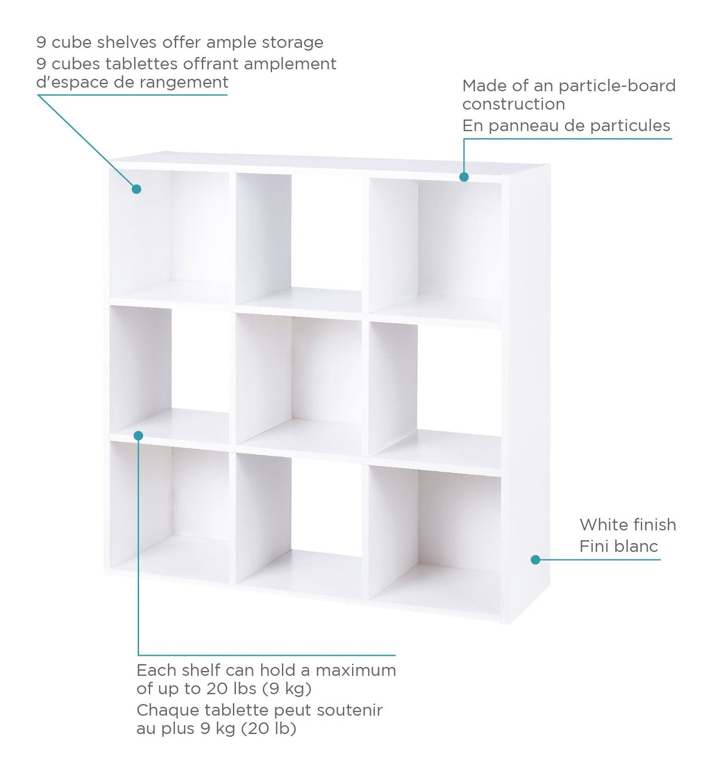 For Living 9-Cube Storage Organizer, Bookcase/Bookshelf, White