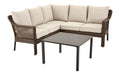 FOR LIVING Bracebridge All-Weather Wicker Outdoor Patio Sectional with Woodgrain Steel Table Top, Brown, 3-pc