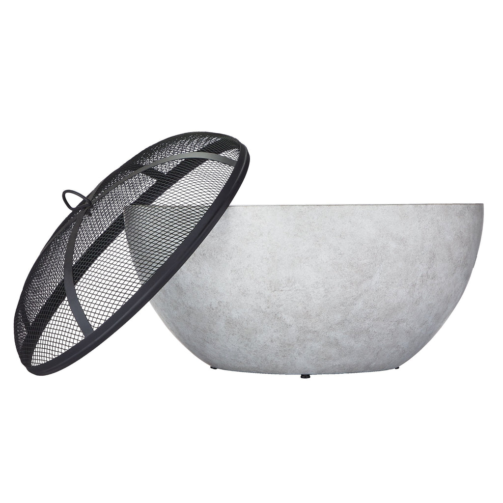 For Living Outdoor Round Steel Wood Burning Firepit with Spark Screen, 24-in