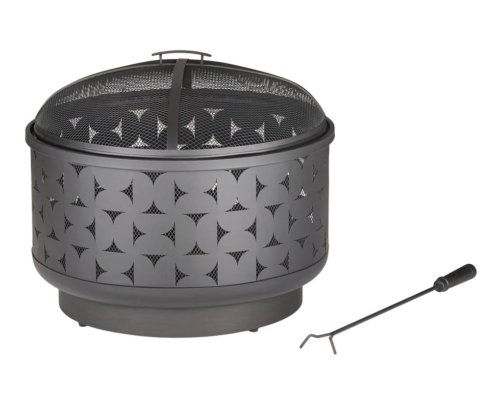 For Living Round Outdoor Wood Burning Fire Pit, Steel, Black, 24-in