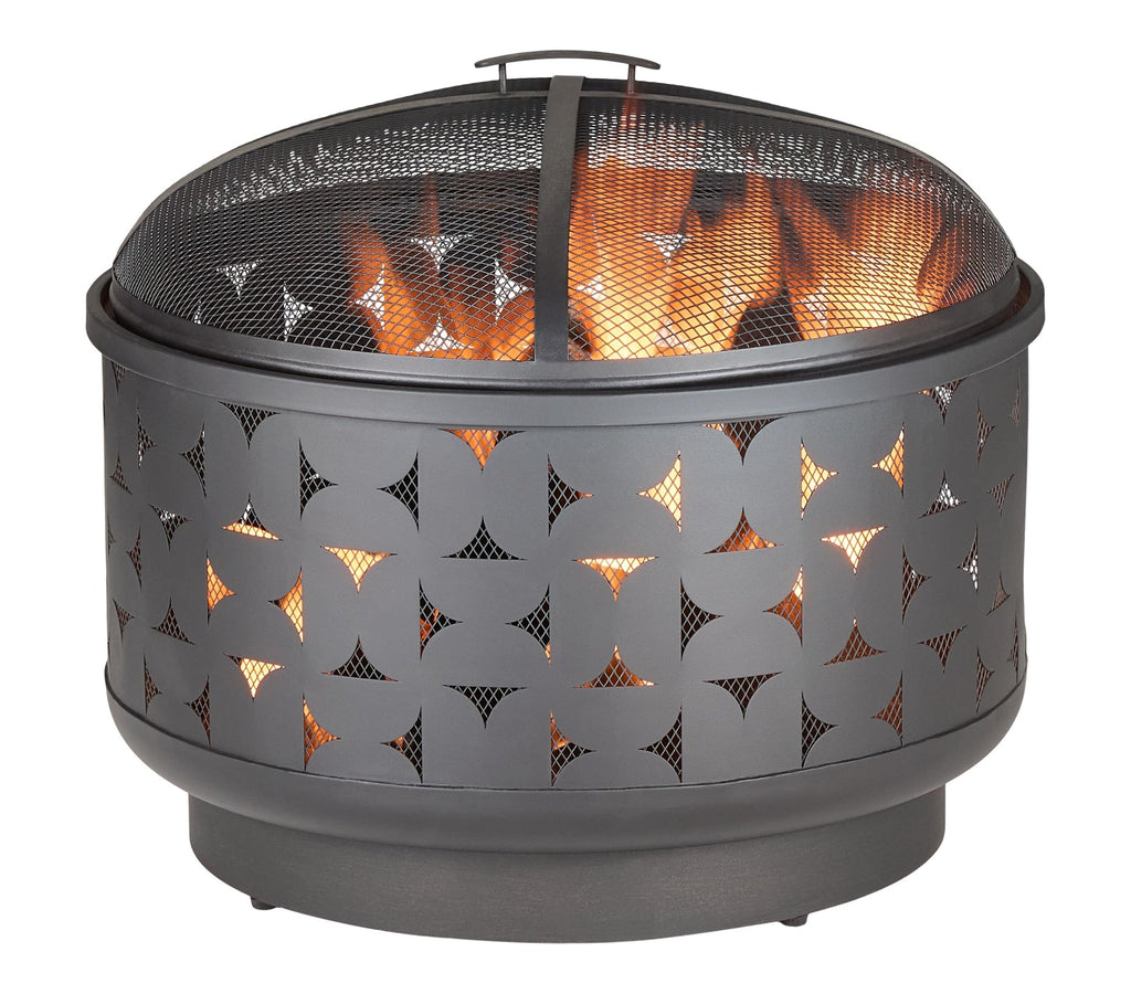 For Living Round Outdoor Wood Burning Fire Pit, Steel, Black, 24-in
