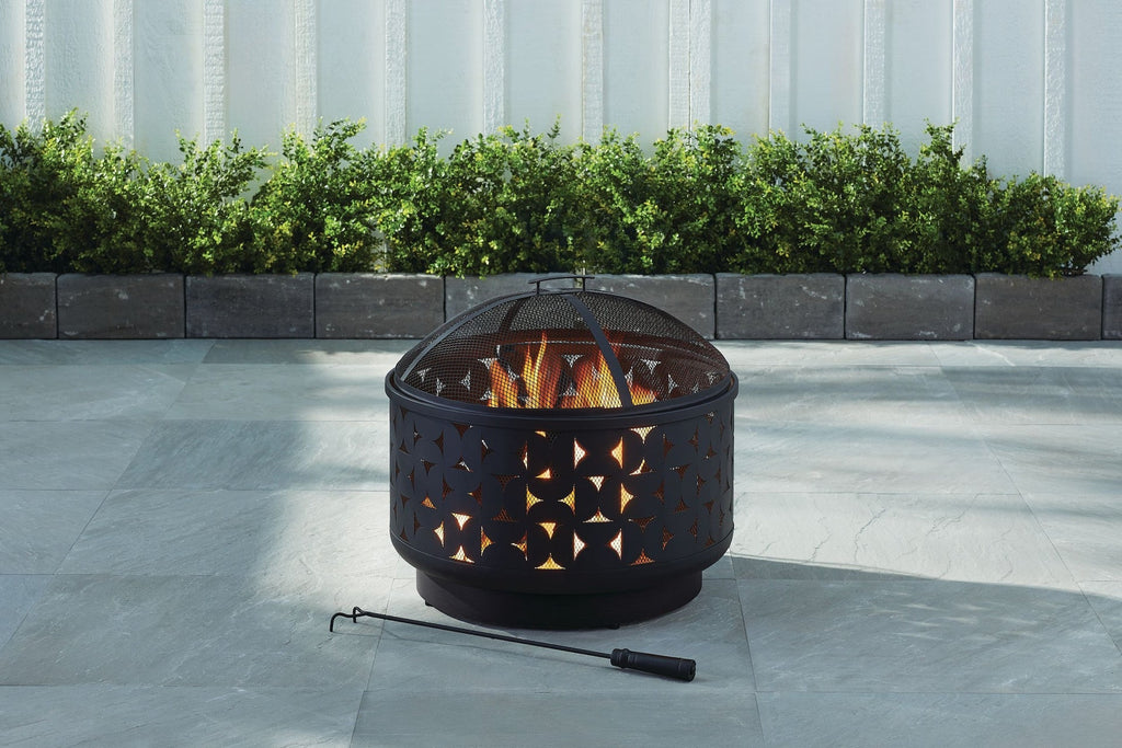 For Living Round Outdoor Wood Burning Fire Pit, Steel, Black, 24-in