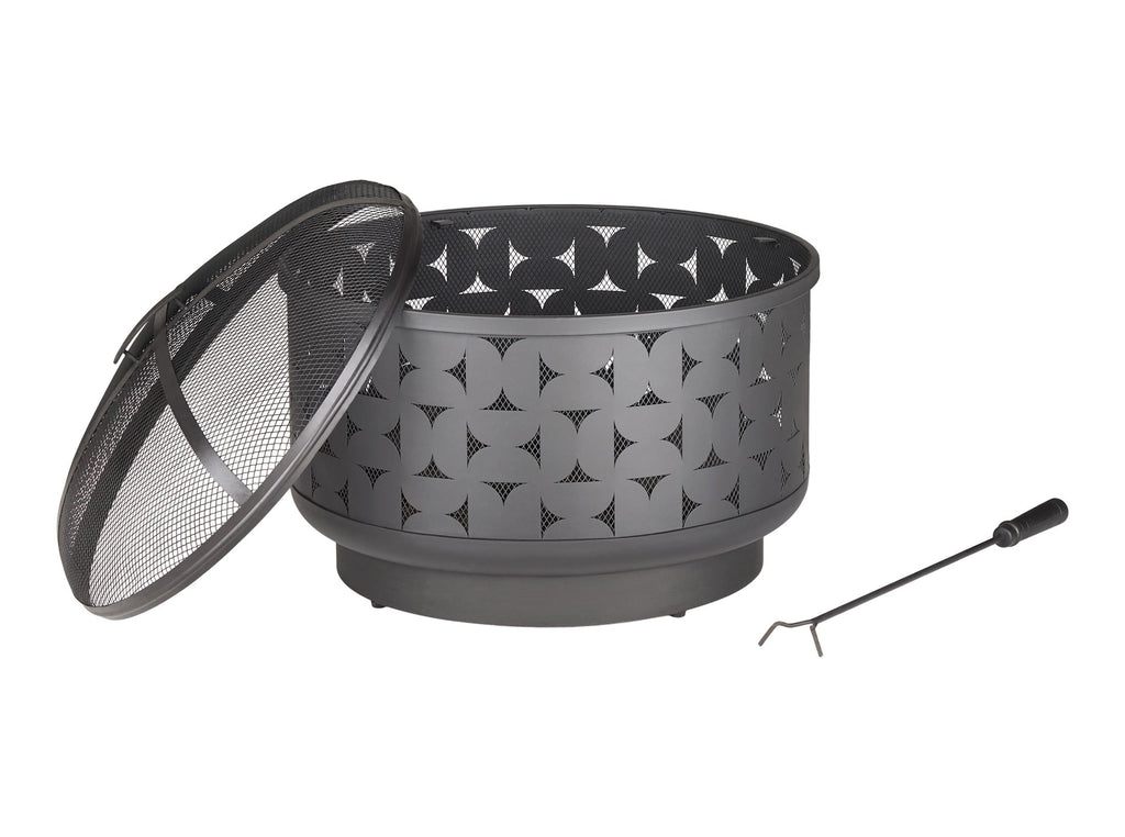 For Living Round Outdoor Wood Burning Fire Pit, Steel, Black, 24-in