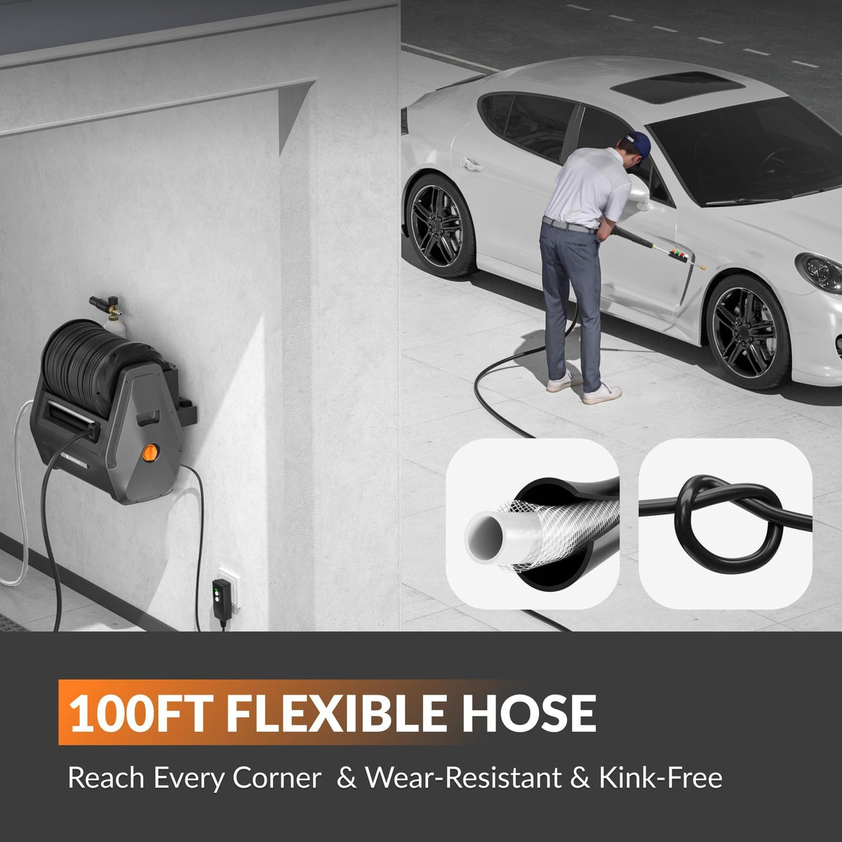 Giraffe Tools Grandfalls G30 Wall Mounted 2100 PSI 2.2 GPM Brushless Retractable Electric Pressure Washer with 100-ft Hard Hose