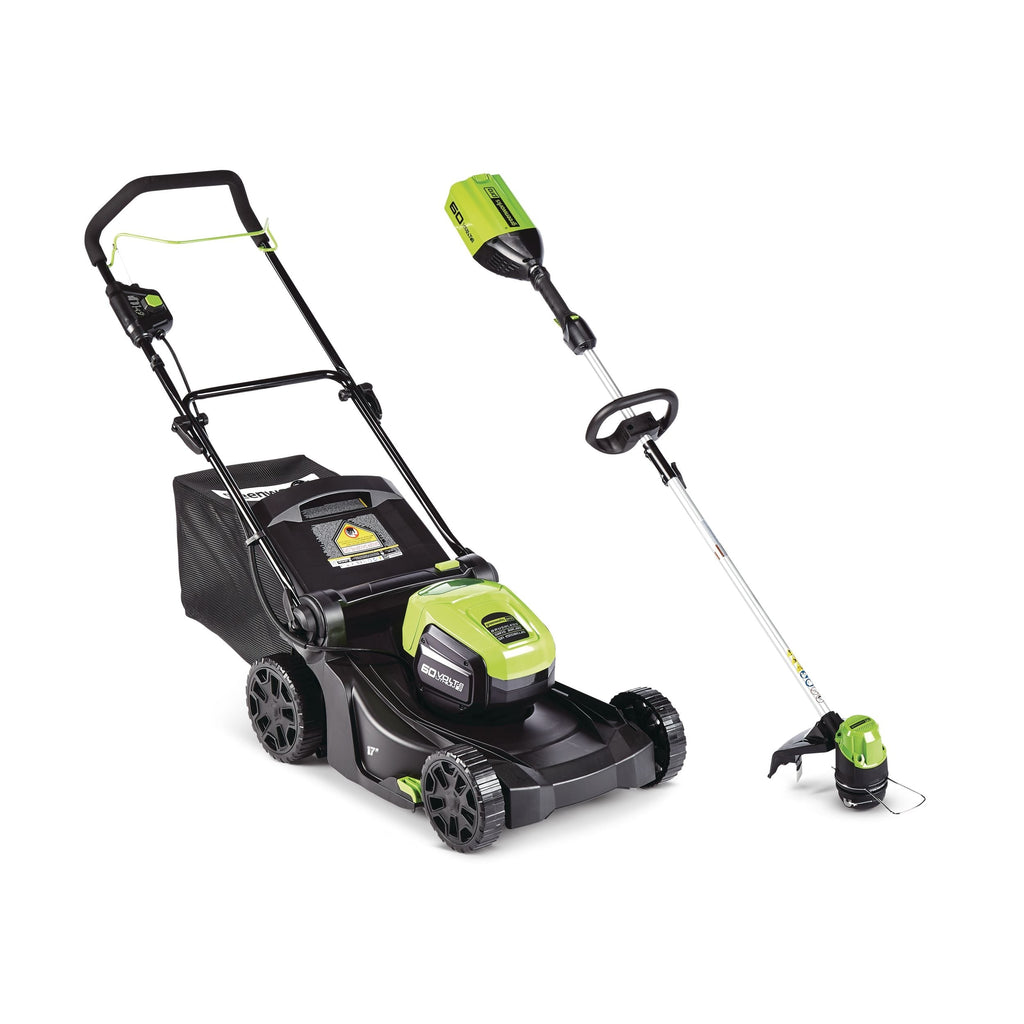 Greenworks 2-in-1 60V 4Ah Battery, Cordless Push Lawn Mower + String Trimmer, 17-in + 13-in