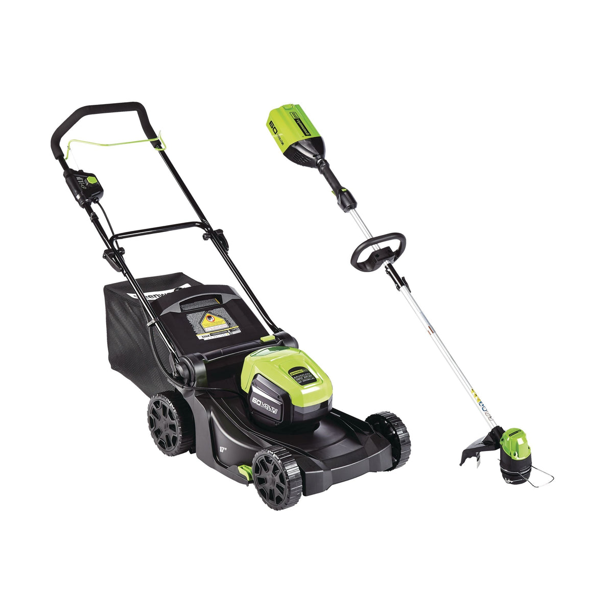Greenworks 2-in-1 60V 4Ah Battery, Cordless Push Lawn Mower + String Trimmer, 17-in + 13-in