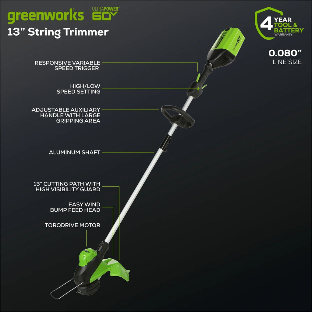 Greenworks 60V 13-in String Trimmer & 540CFM/140MPH Blower Combo Kit with 4.0Ah Battery & Charger