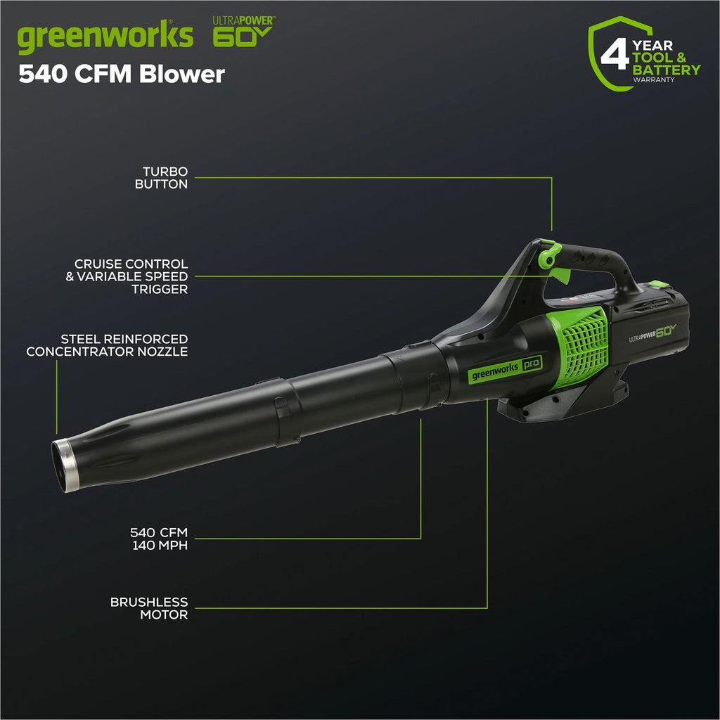 Greenworks 60V 13-in String Trimmer & 540CFM/140MPH Blower Combo Kit with 4.0Ah Battery & Charger