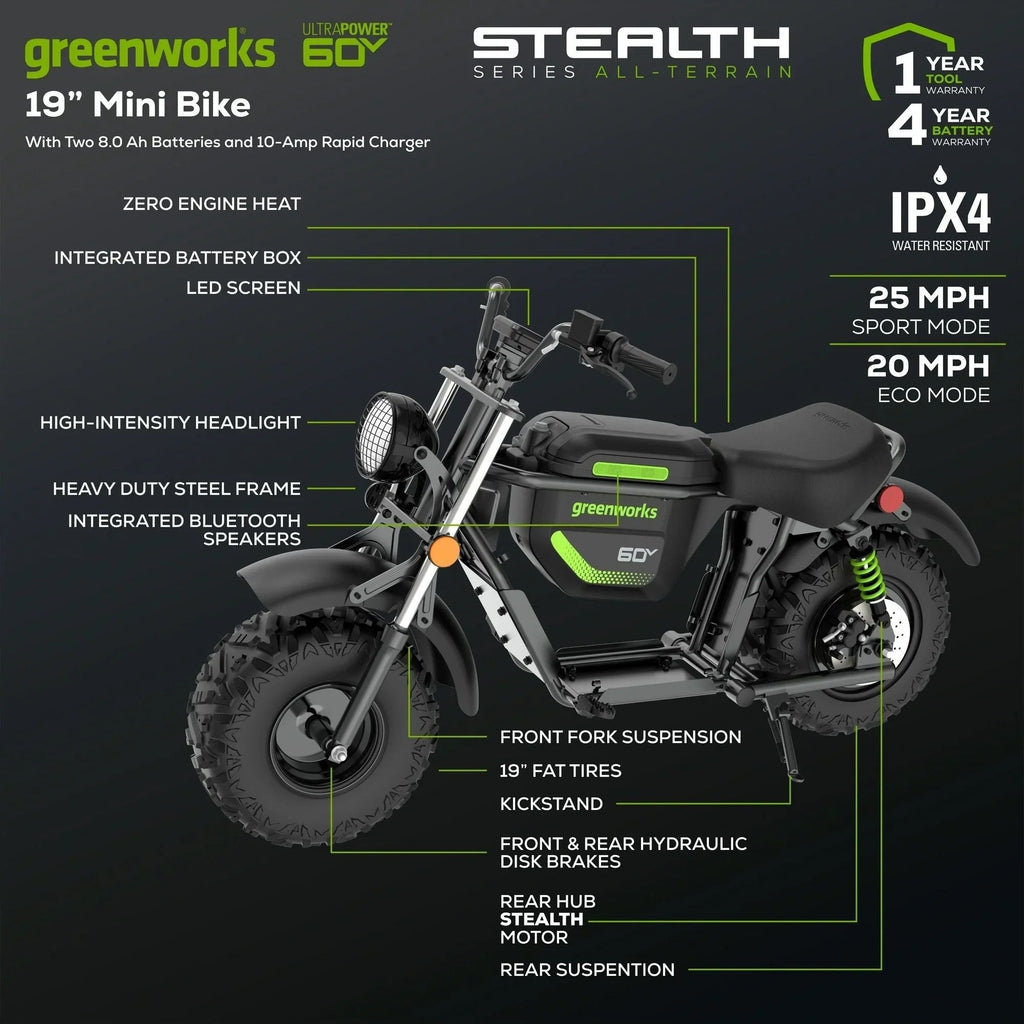 Greenworks 60V Stealth Series Electric Mini-Bike