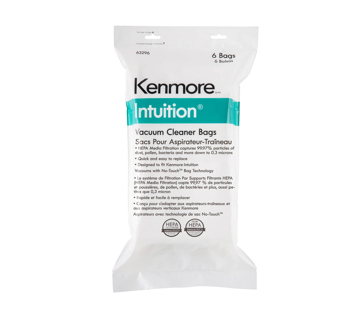 Kenmore Genuine HEPA Intuition Lightweight Bagged Upright Vacuum Cleaner Bags, 6-pk
