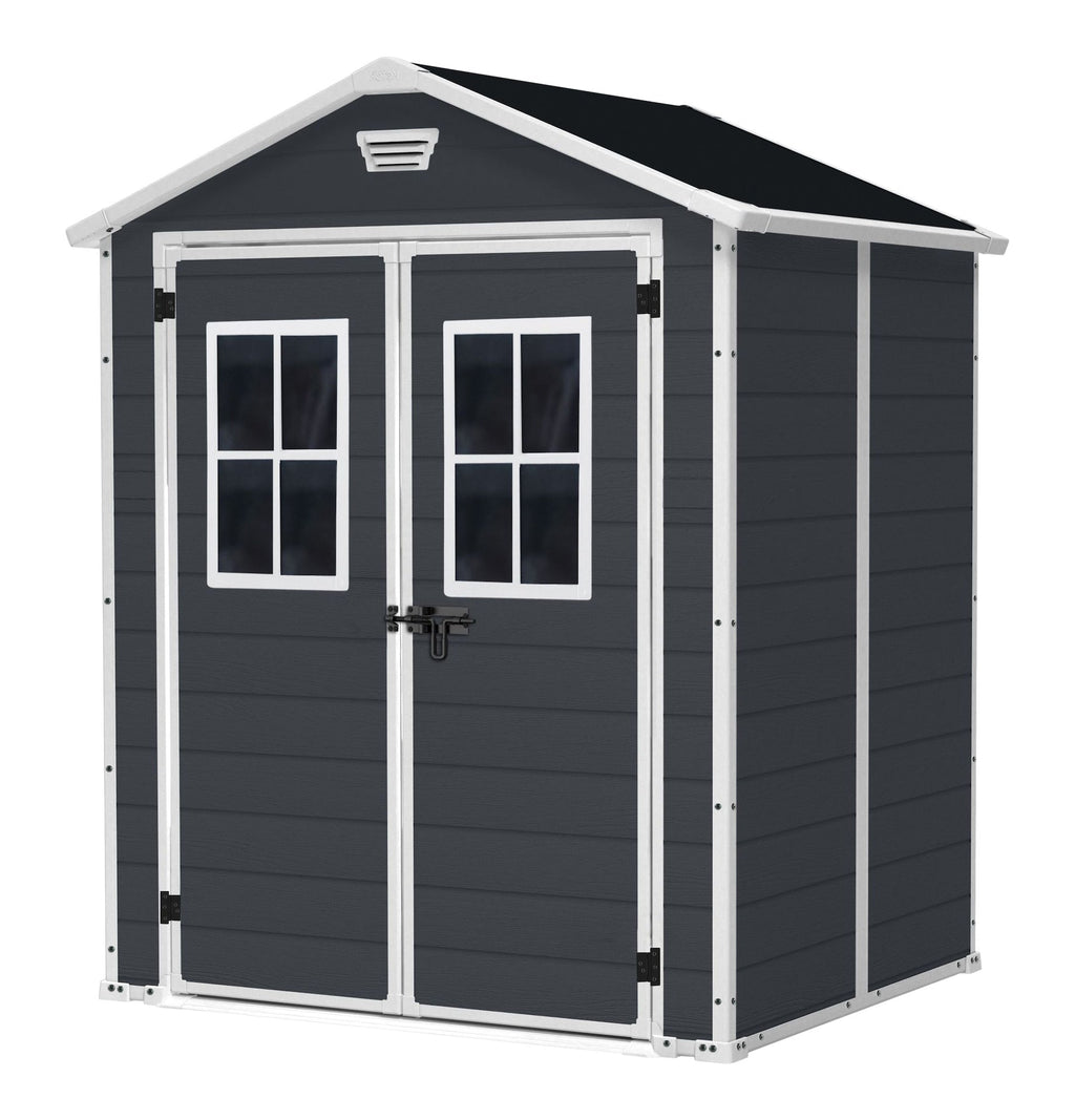 Keter Manor Resin Outdoor Storage Shed with Fixed Window, Grey, 6-ft x 5-ft
