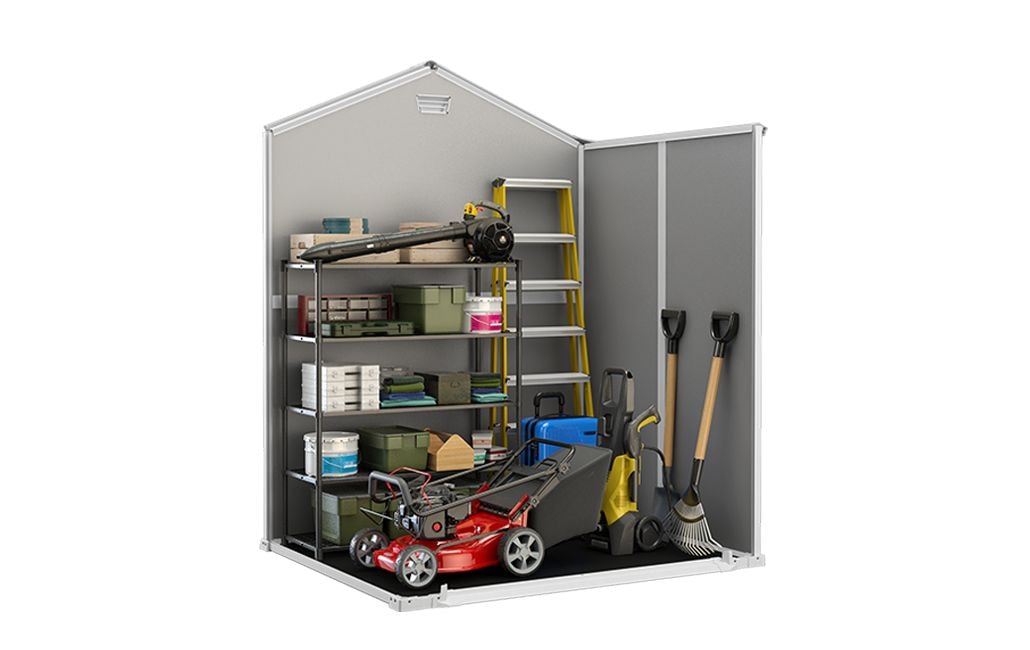 Keter Manor Resin Outdoor Storage Shed with Fixed Window, Grey, 6-ft x 5-ft