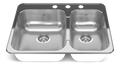 Kindred Reginox Drop In Double Bowl 3-Hole Kitchen Sink, 27.25-in. x 20.56-in, Stainless Steel