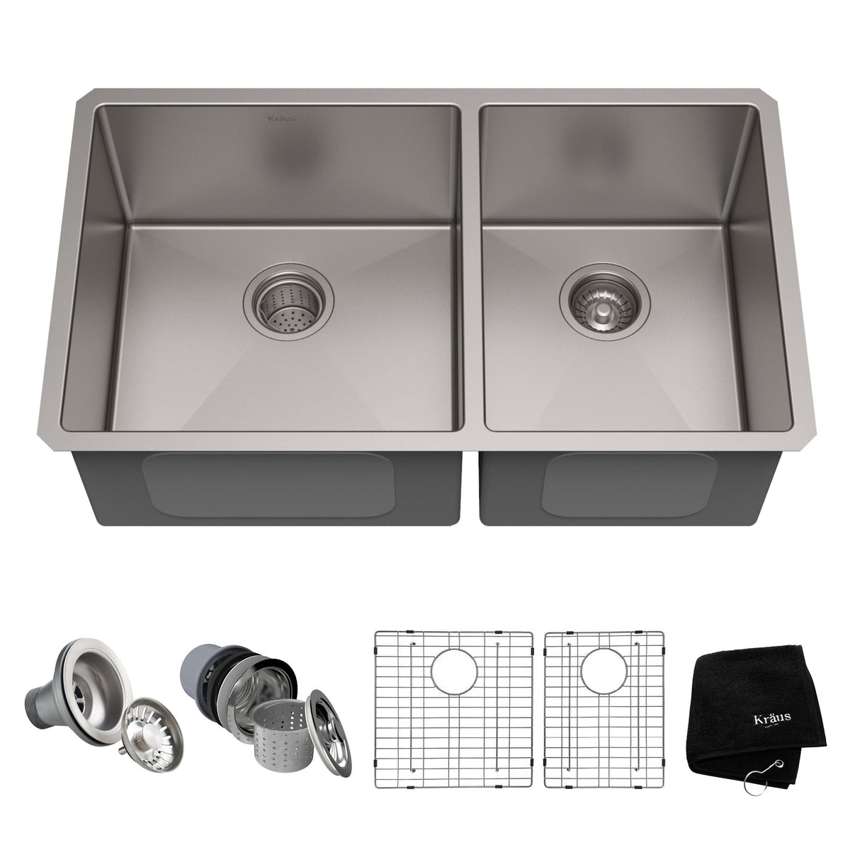Kraus Standard PRO Undermount Stainless Steel Double Bowl 60/40 Kitchen Sink, 33x19x10-in