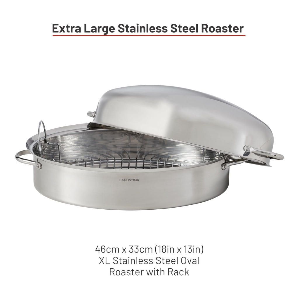 Lagostina 18/10 Stainless Steel Roaster with Removable Rack, 43 x 33cm