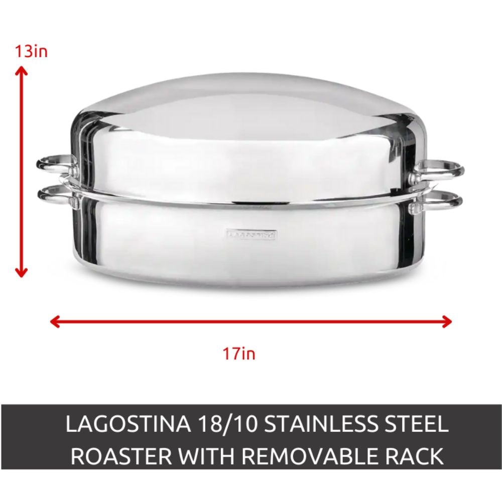 Lagostina 18/10 Stainless Steel Roaster with Removable Rack, 43 x 33cm