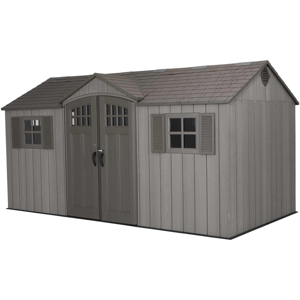 Lifetime Outdoor Storage Shed with Dual Side Entry, Dark Grey Roughcut, 15 x 8-ft