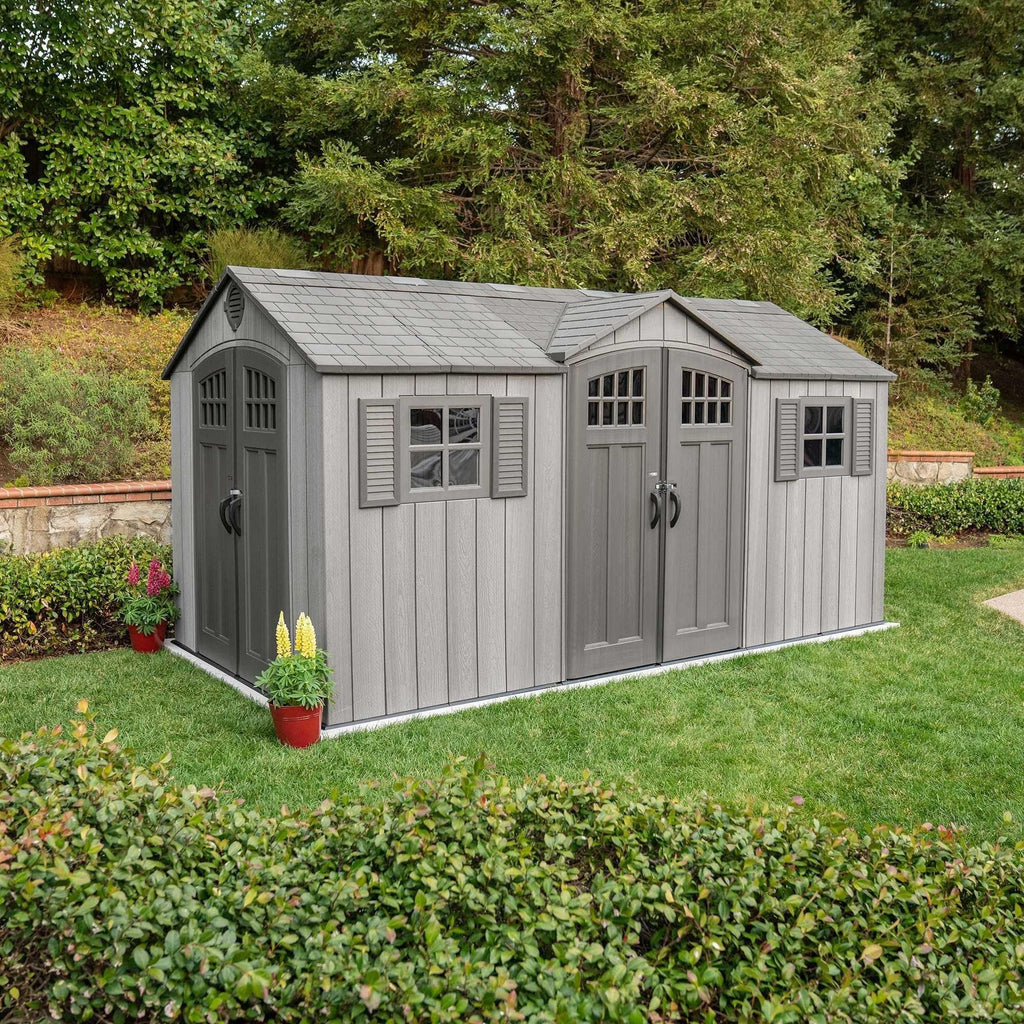 Lifetime Outdoor Storage Shed with Dual Side Entry, Dark Grey Roughcut, 15 x 8-ft