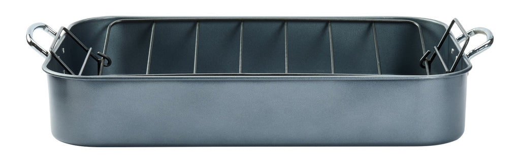 Master Chef Heavy-Duty Grey Non-Stick Roaster with Handle and Rack, 17-in