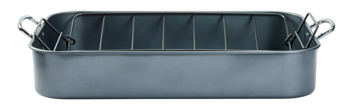 Master Chef Heavy-Duty Grey Non-Stick Roaster with Handle and Rack, 17-in