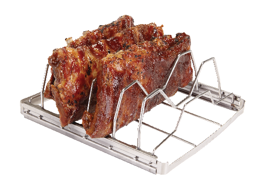 MASTER Chef Stainless Steel Folding BBQ Rib Rack/Roasting Stand, Holds 4 Full Racks of Ribs