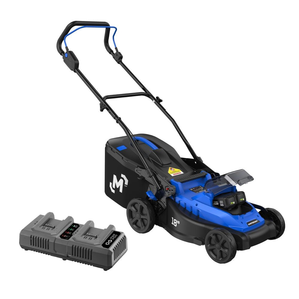 Mastercraft 2 x 20V Cordless 18-in Brushless Push Lawn Mower Kit with 2 PWR POD 5 Ah Batteries and Charger
