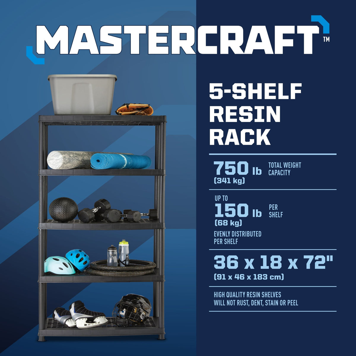 Mastercraft 5-Shelf Resin/ Plastic Storage Rack/ Shelving Unit, 36 x 18 x 72-in