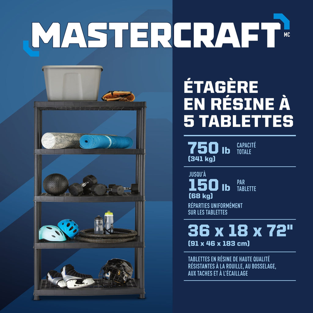 Mastercraft 5-Shelf Resin/ Plastic Storage Rack/ Shelving Unit, 36 x 18 x 72-in