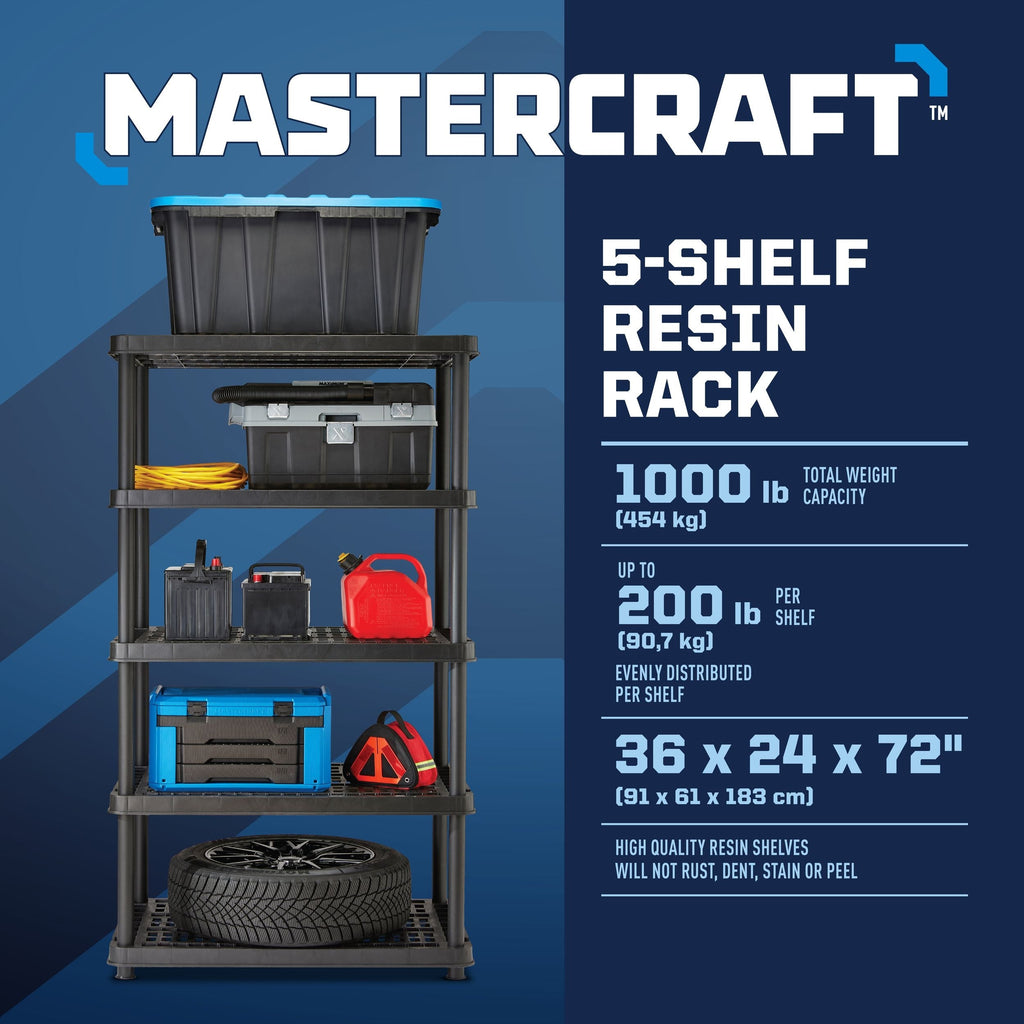 Mastercraft 5-Shelf Resin/ Plastic Storage Rack/ Shelving Unit, 36 x 24 x 72-in