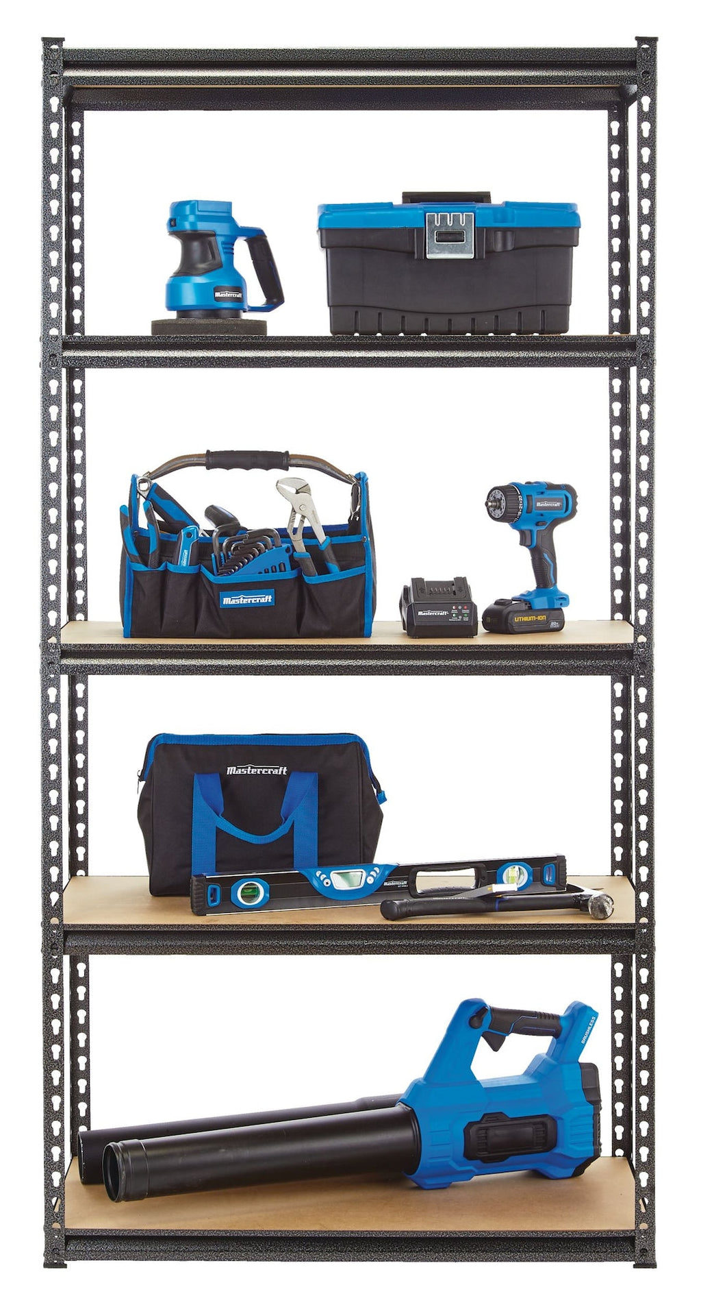 Mastercraft Adjustable 5-Shelf Steel Metal & Wood Storage Rack / Shelving Unit, 36 x 16 x 72-in