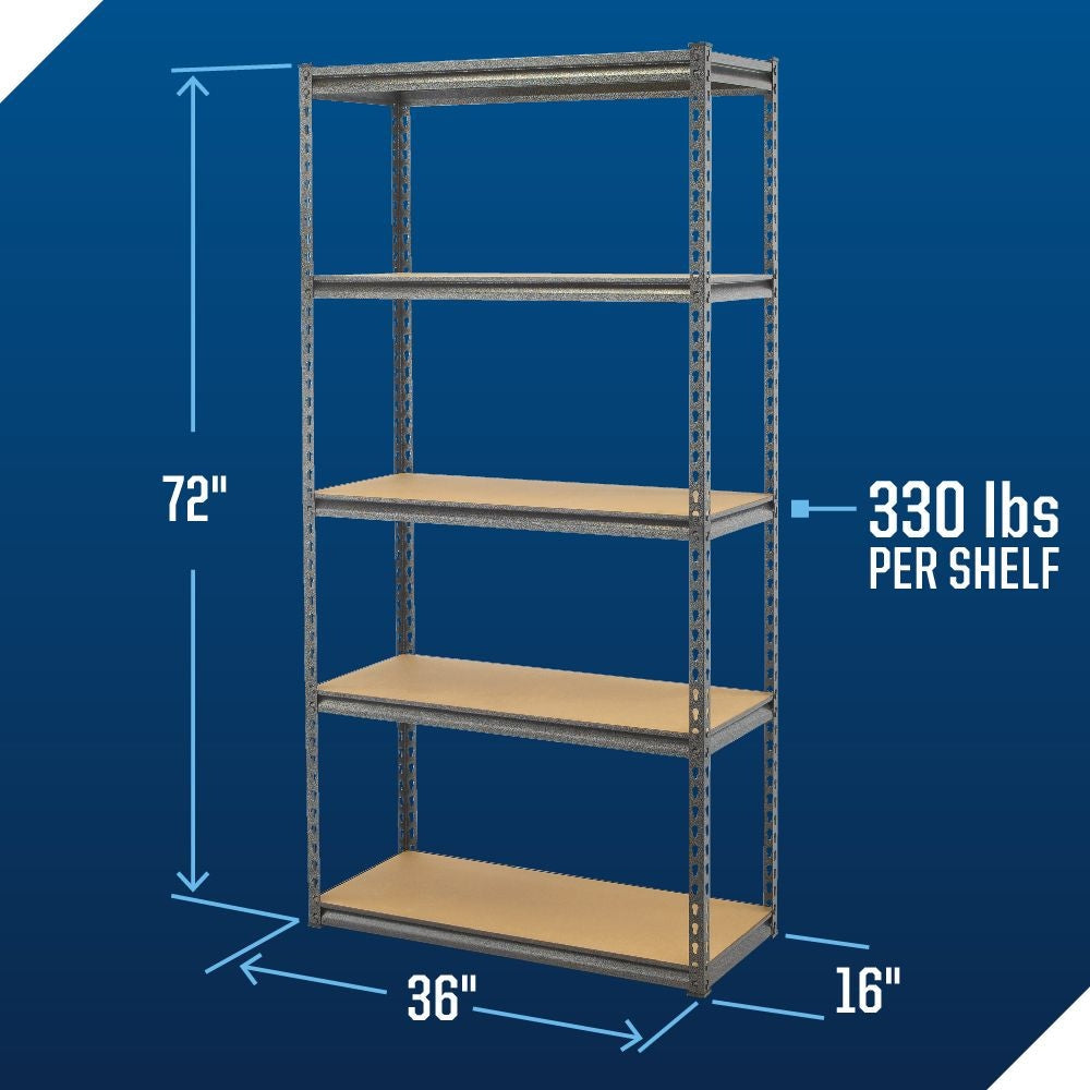 Mastercraft Adjustable 5-Shelf Steel Metal & Wood Storage Rack / Shelving Unit, 36 x 16 x 72-in