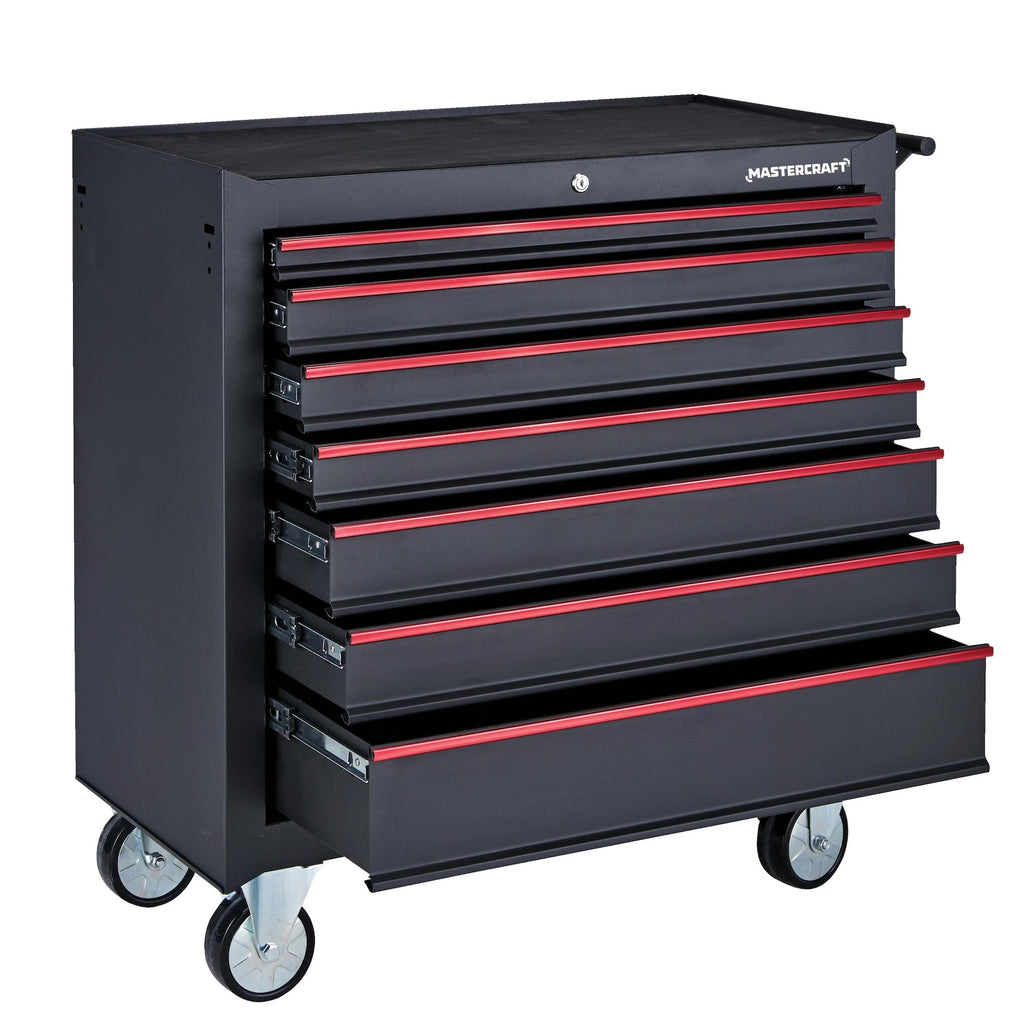 Mastercraft Rolling Tool Storage Cabinet with 7 Drawers, Black, 36-in