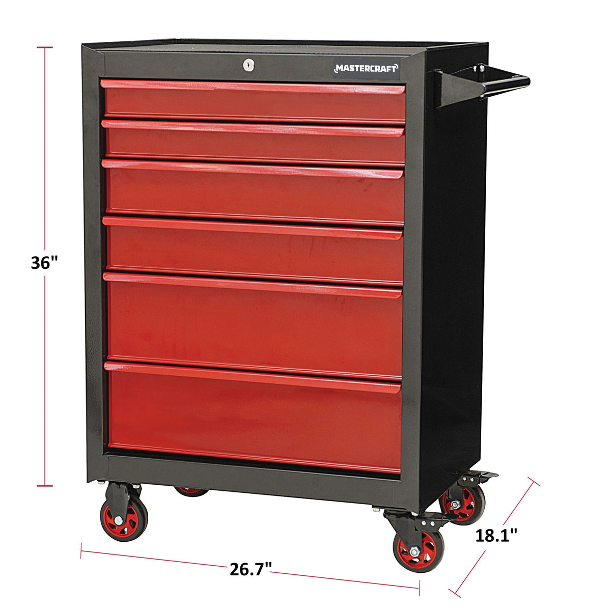 Mastercraft Rolling Tools Storage Cabinet with 6 Drawers, Black&Red, 26-in