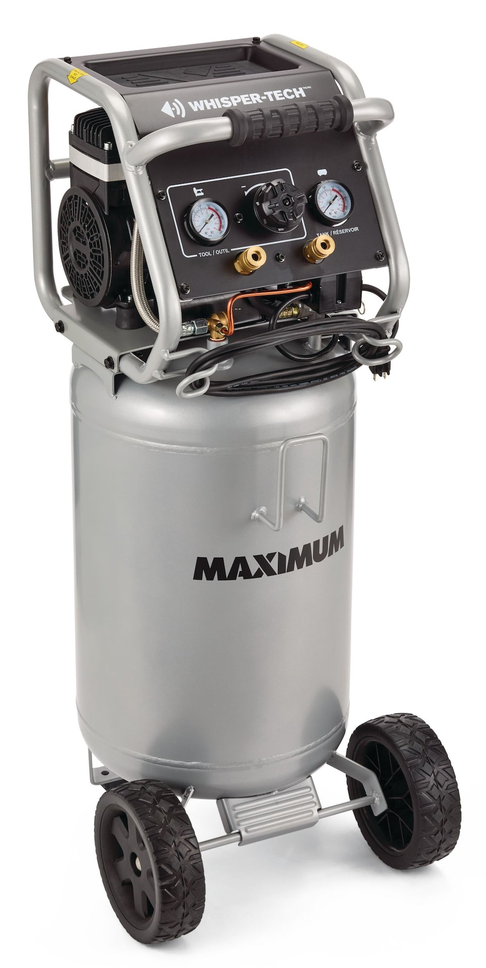 MAXIMUM 15-Gallon Oil-Free Quiet Portable Vertical Air Compressor with Top Tray