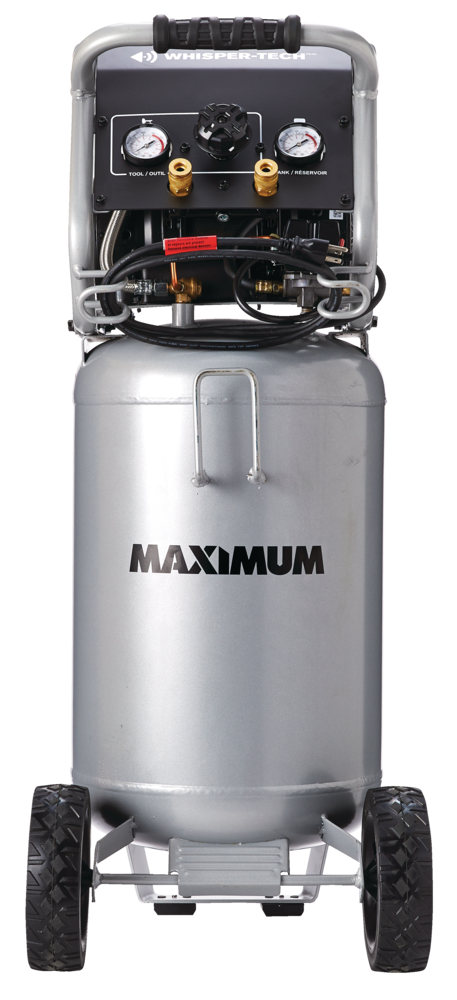 MAXIMUM 15-Gallon Oil-Free Quiet Portable Vertical Air Compressor with Top Tray