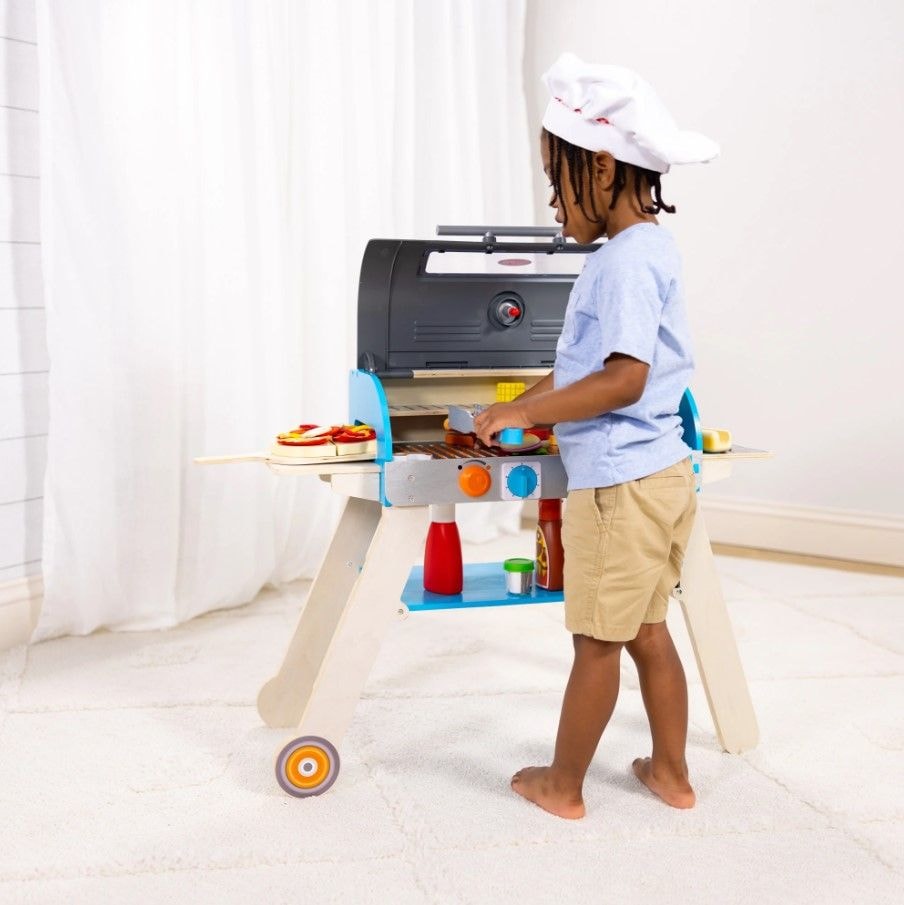 Melissa & Doug Wooden Deluxe Barbecue Grill, Smoker and Pizza Oven Playset, Ages 3+