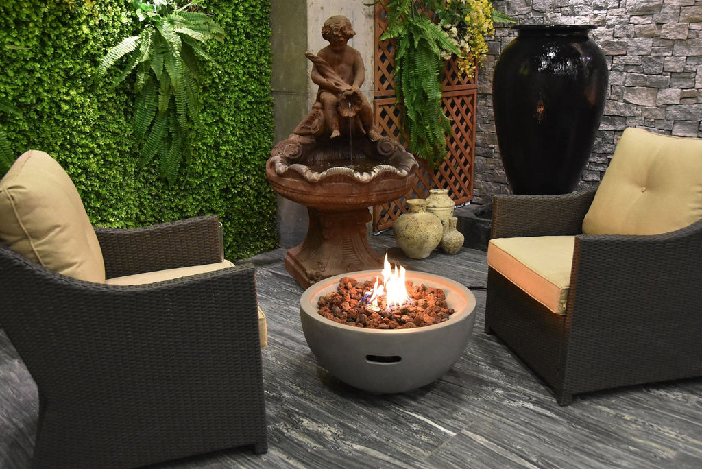 Modeno Nantucket Round Propane-Fueled Fire Bowl with Lava Rock & Canvas Cover, 40,000 BTUs, 14-in
