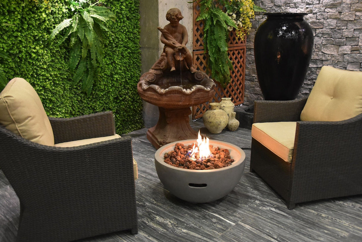 Modeno Nantucket Round Propane-Fueled Fire Bowl with Lava Rock & Canvas Cover, 40,000 BTUs, 14-in