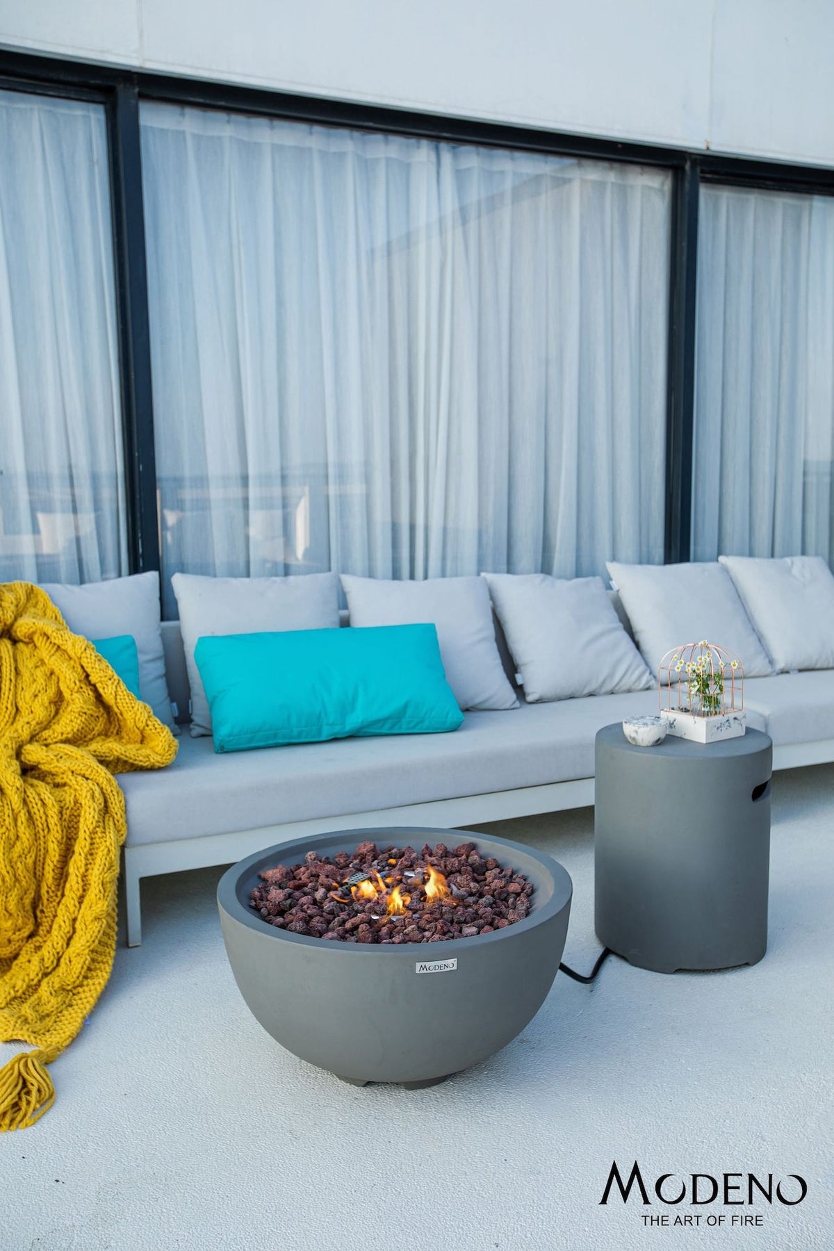 Modeno Nantucket Round Propane-Fueled Fire Bowl with Lava Rock & Canvas Cover, 40,000 BTUs, 14-in