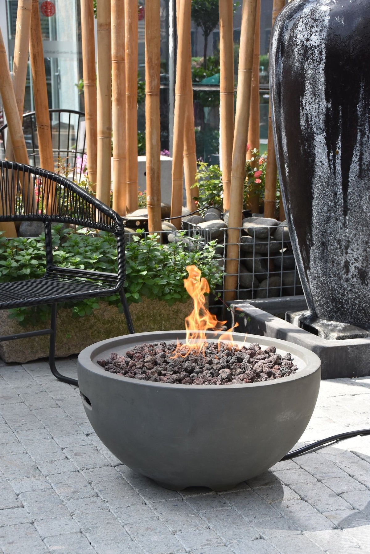 Modeno Nantucket Round Propane-Fueled Fire Bowl with Lava Rock & Canvas Cover, 40,000 BTUs, 14-in